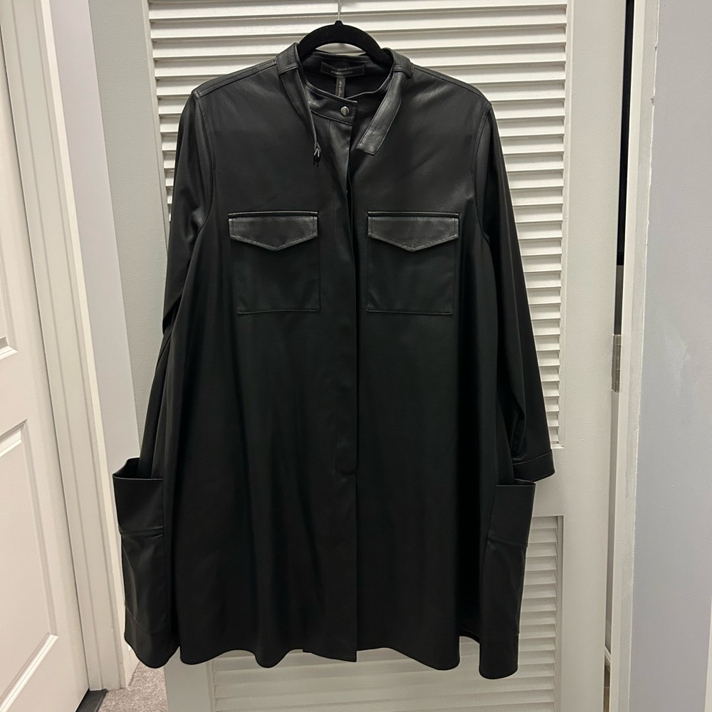 BCBG Faux leather trapeze dress